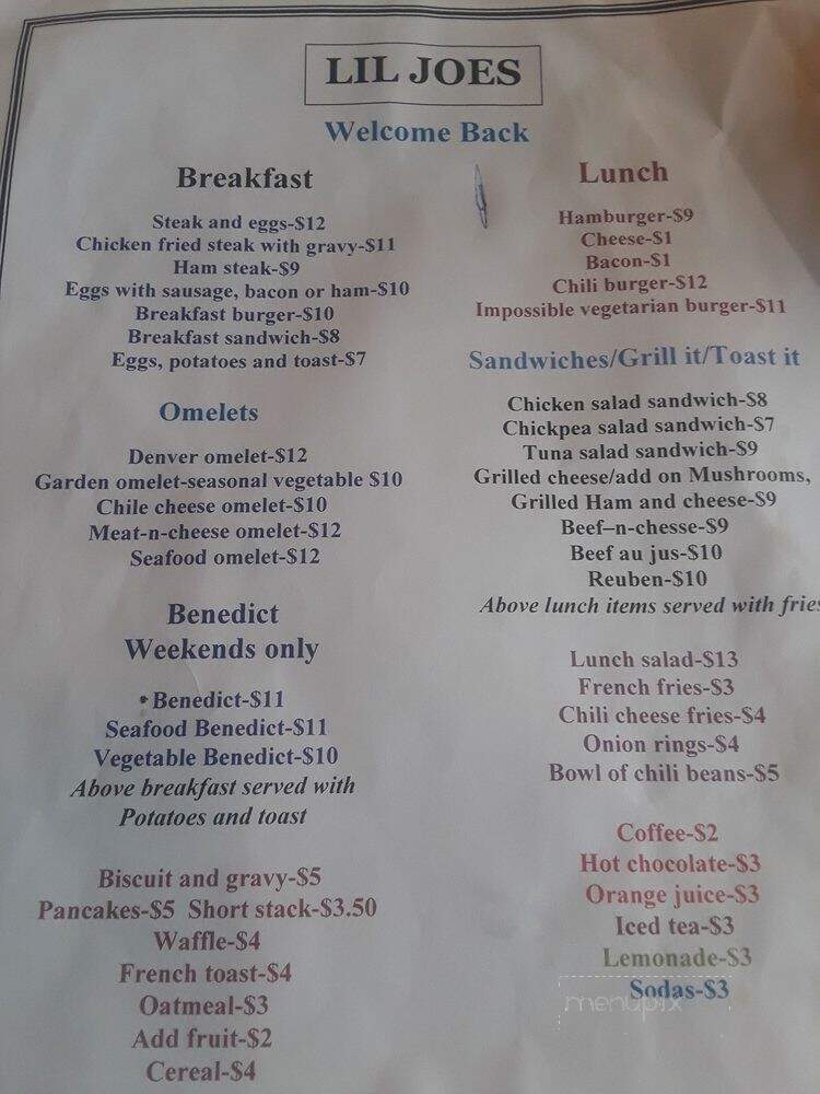 Lil Joe's Over Million Steaks - Sacramento, CA menu_pic