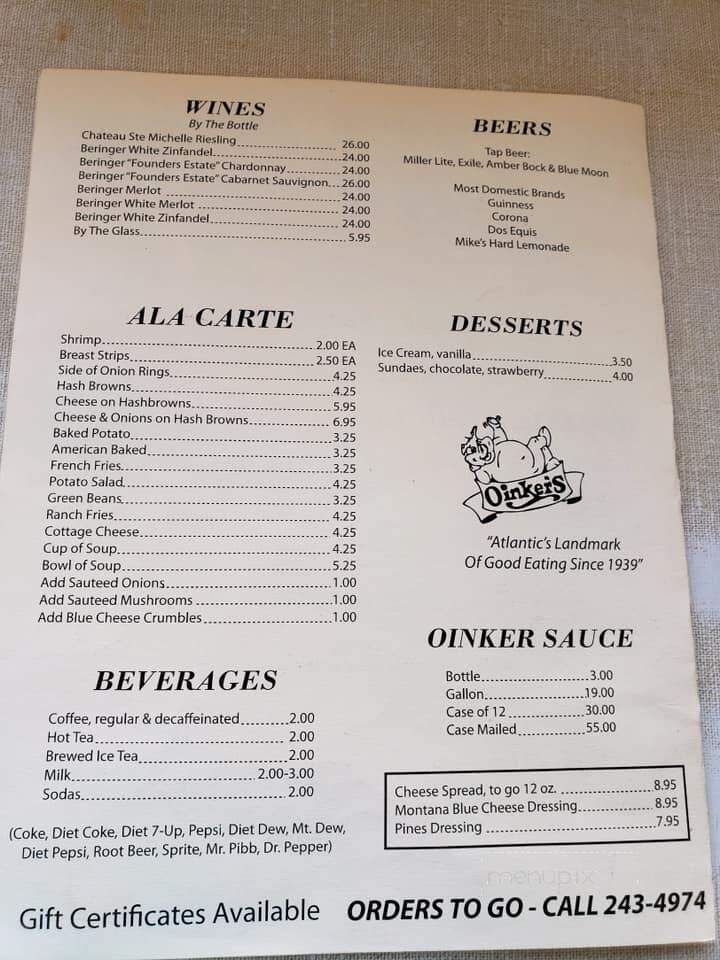 Oinkers Lounge & Grill - Atlantic, IA menu_pic