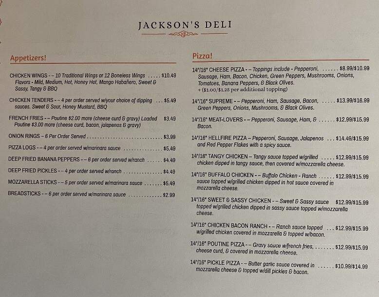 Jackson's Deli - Heuvelton, NY menu_pic