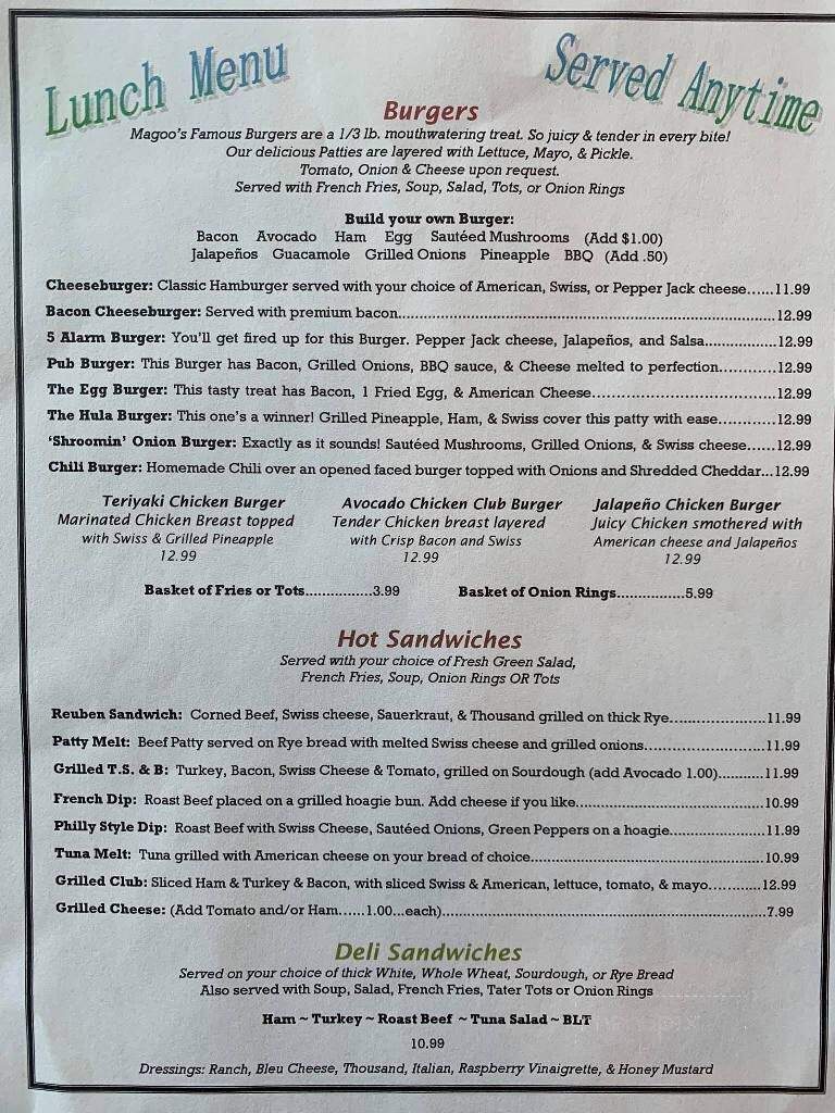 Magoo's Restaurant - Omak, WA menu_pic