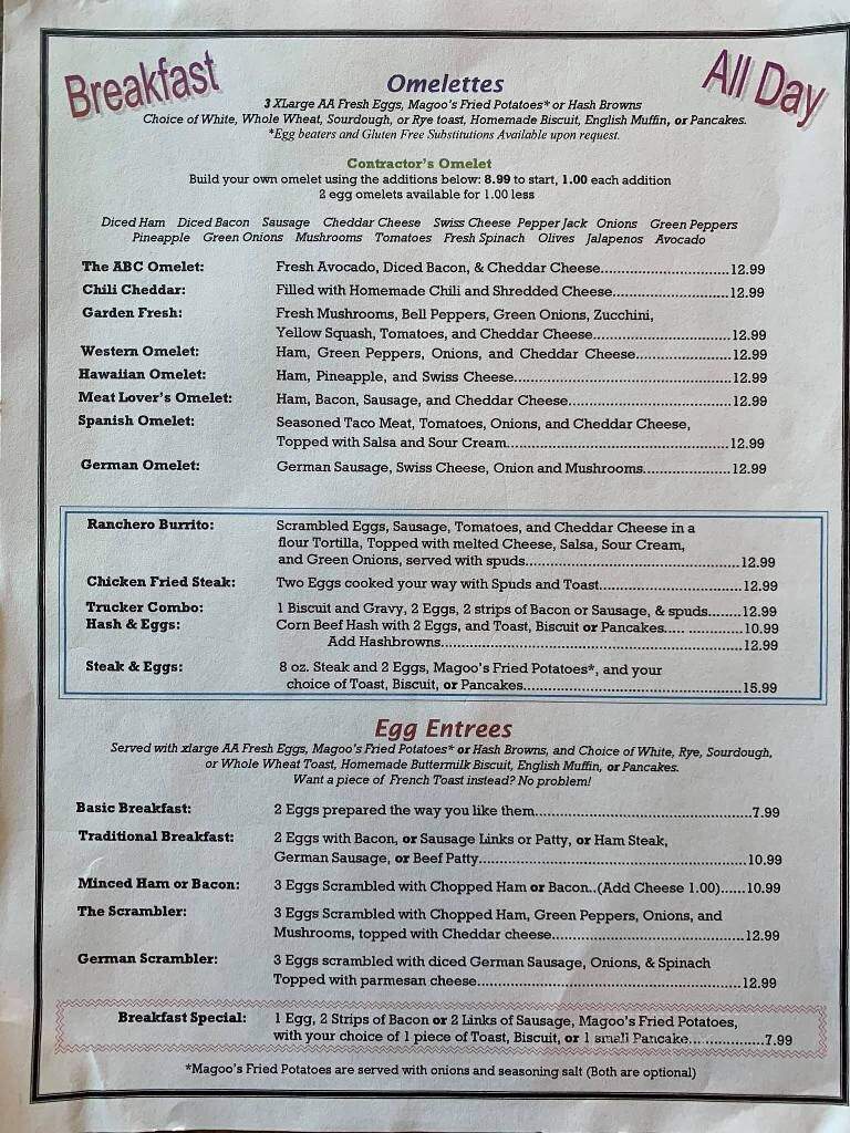 Magoo's Restaurant - Omak, WA menu_pic