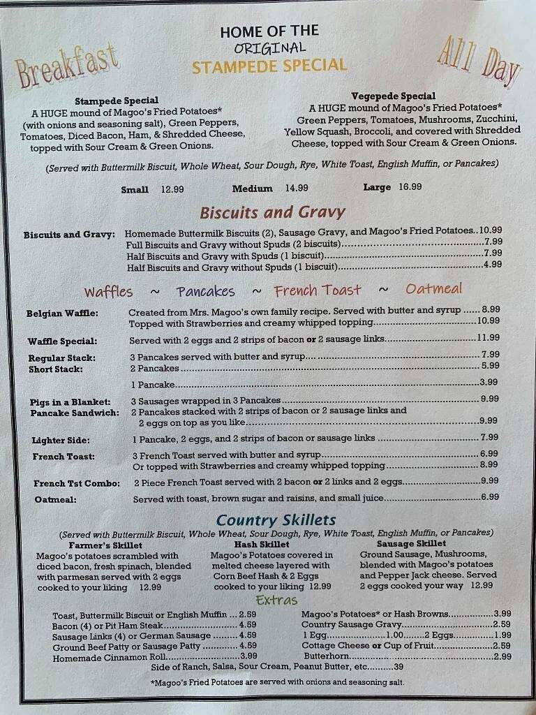 Magoo's Restaurant - Omak, WA menu_pic