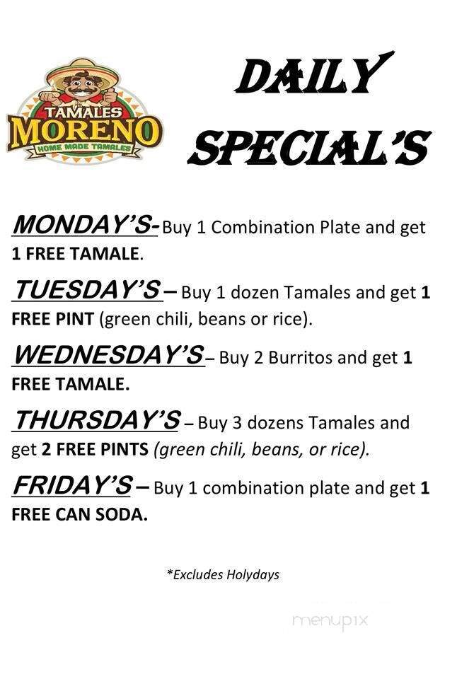 Moreno Tamales - Lakewood, CO menu_pic