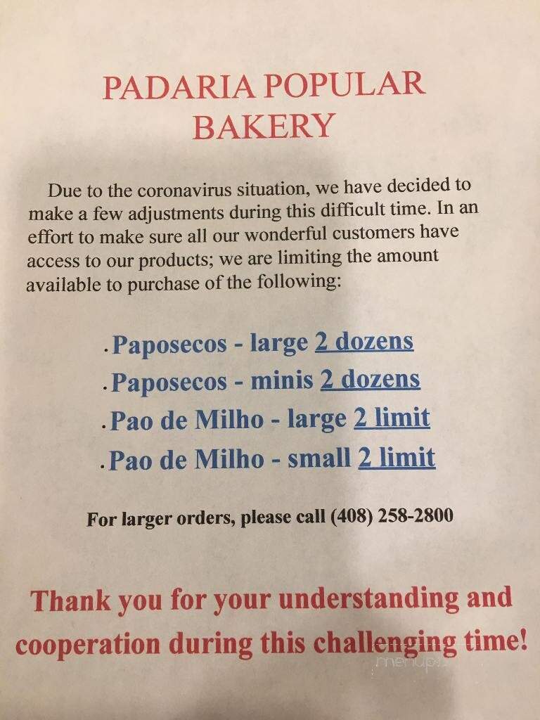 Popular Bakery - San Jose, CA menu_pic