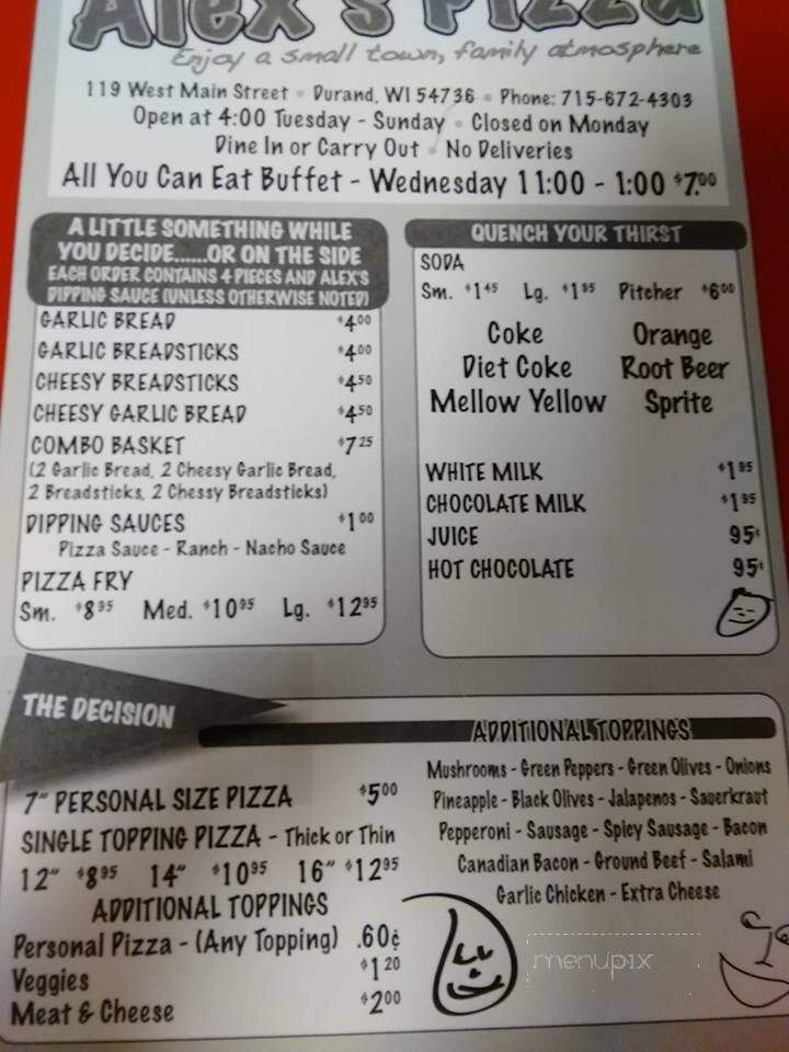 Alex's Pizza - Durand, WI menu_pic