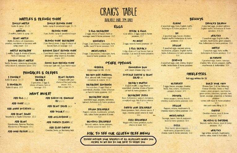 Craig's Table - Quesnel, BC menu_pic