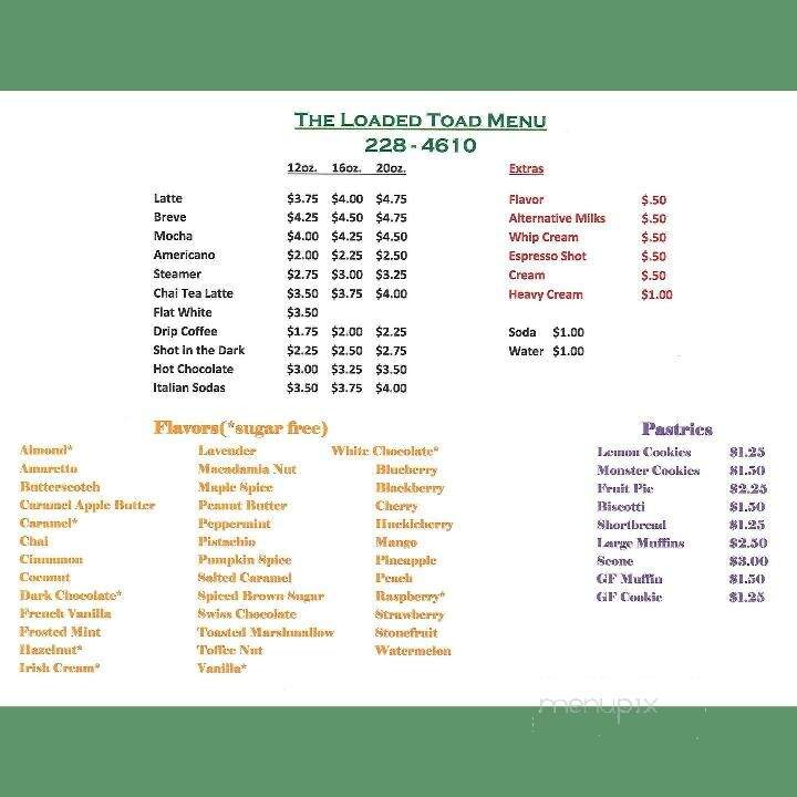 The Loaded Toad - Glasgow, MT menu_pic