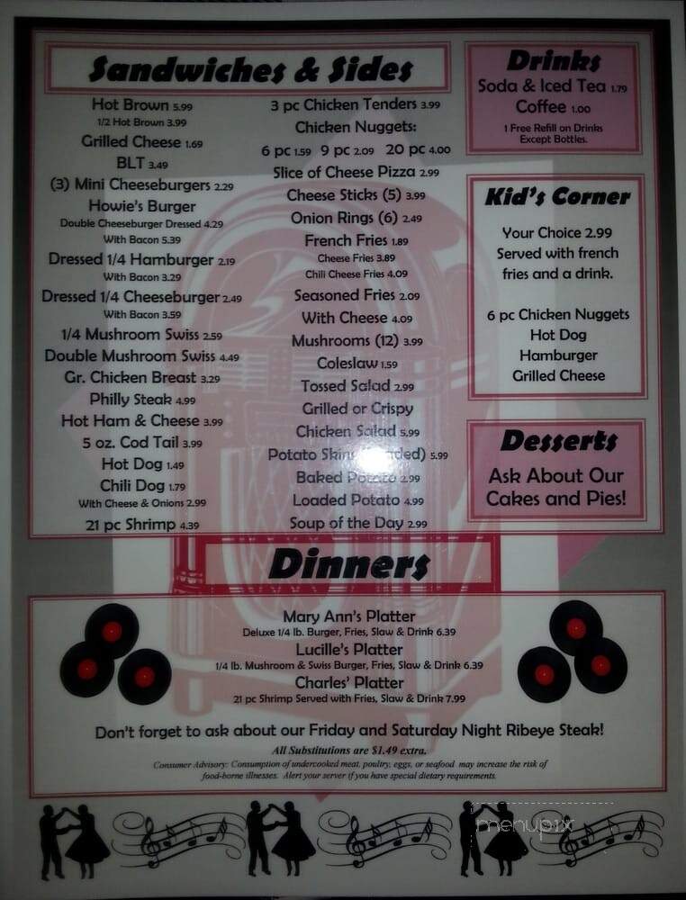 Howie's Restaurant - New Haven, KY menu_pic
