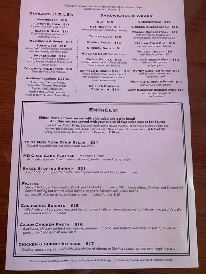 Caton Tavern & Restaurant - Catonsville, MD menu_pic