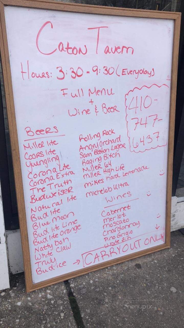 Caton Tavern & Restaurant - Catonsville, MD menu_pic