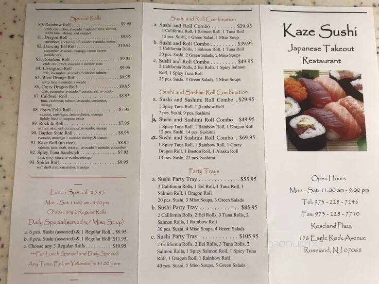 Kaze Sushi Takeout - Roseland, NJ menu_pic
