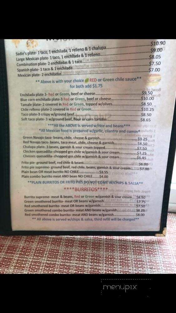 Sadies Restaurant - Fort Sumner, NM menu_pic