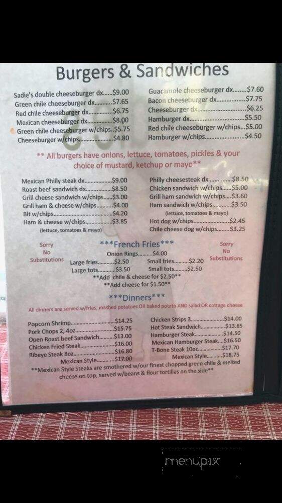 Sadies Restaurant - Fort Sumner, NM menu_pic