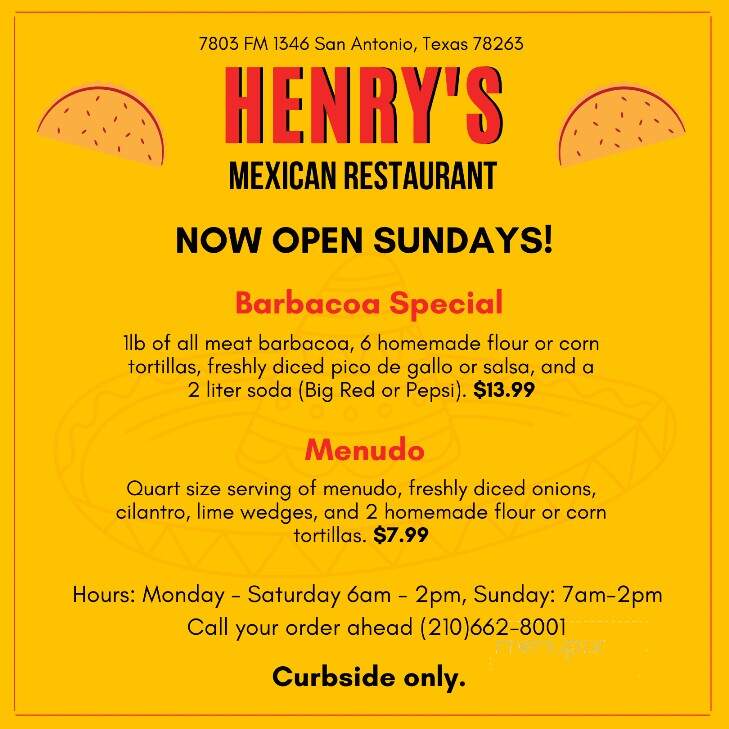 Henry's Mexican Restaurant - San Antonio, TX menu_pic