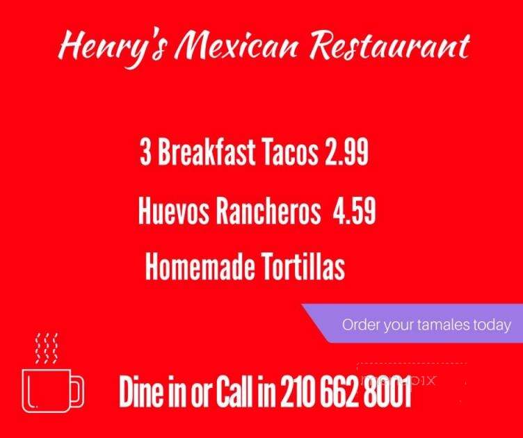 Henry's Mexican Restaurant - San Antonio, TX menu_pic