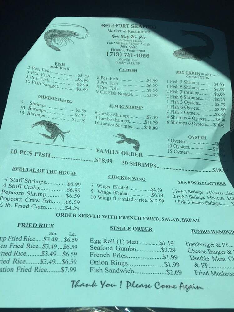 Bellfort Seafood - Houston, TX menu_pic