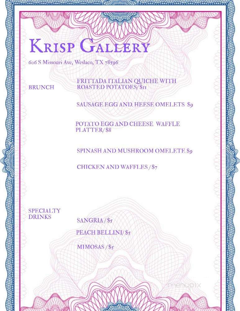 Krisp Gallery - Weslaco, TX menu_pic