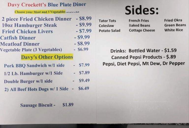 Davy Crockett Travel Center & Restaurant - Greeneville, TN menu_pic