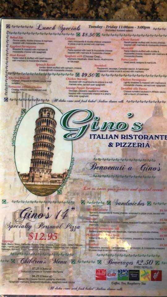 Gino's Italian Restaurant - Muskogee, OK menu_pic