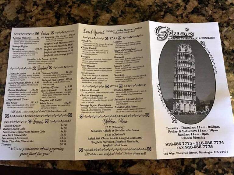 Gino's Italian Restaurant - Muskogee, OK menu_pic
