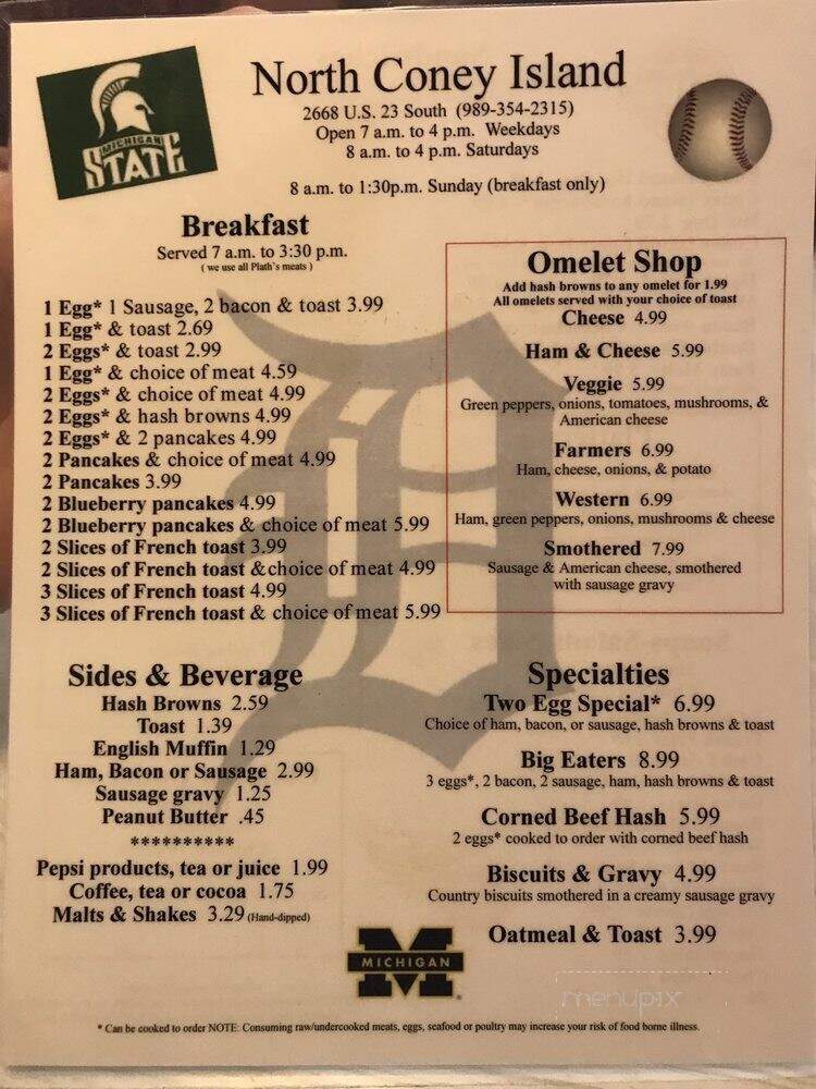 North Coney Island - Alpena, MI menu_pic