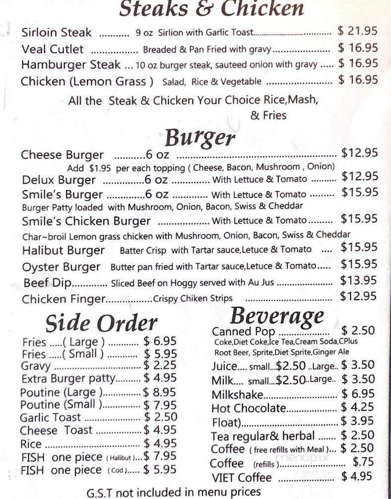 Smile's Seafood Cafe - Prince Rupert, BC menu_pic