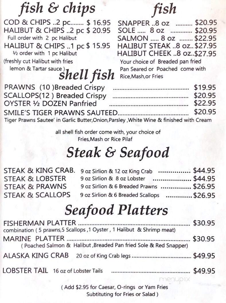 Smile's Seafood Cafe - Prince Rupert, BC menu_pic