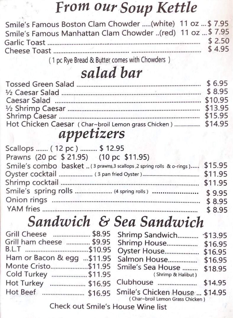 Smile's Seafood Cafe - Prince Rupert, BC menu_pic