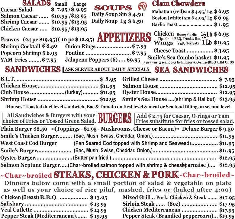 Smile's Seafood Cafe - Prince Rupert, BC menu_pic
