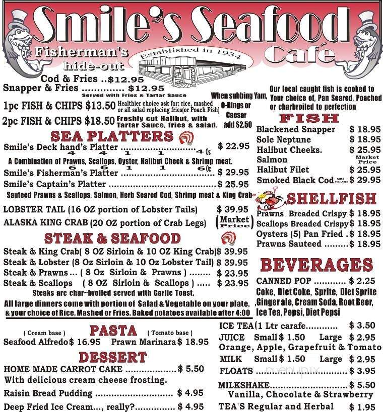 Smile's Seafood Cafe - Prince Rupert, BC menu_pic