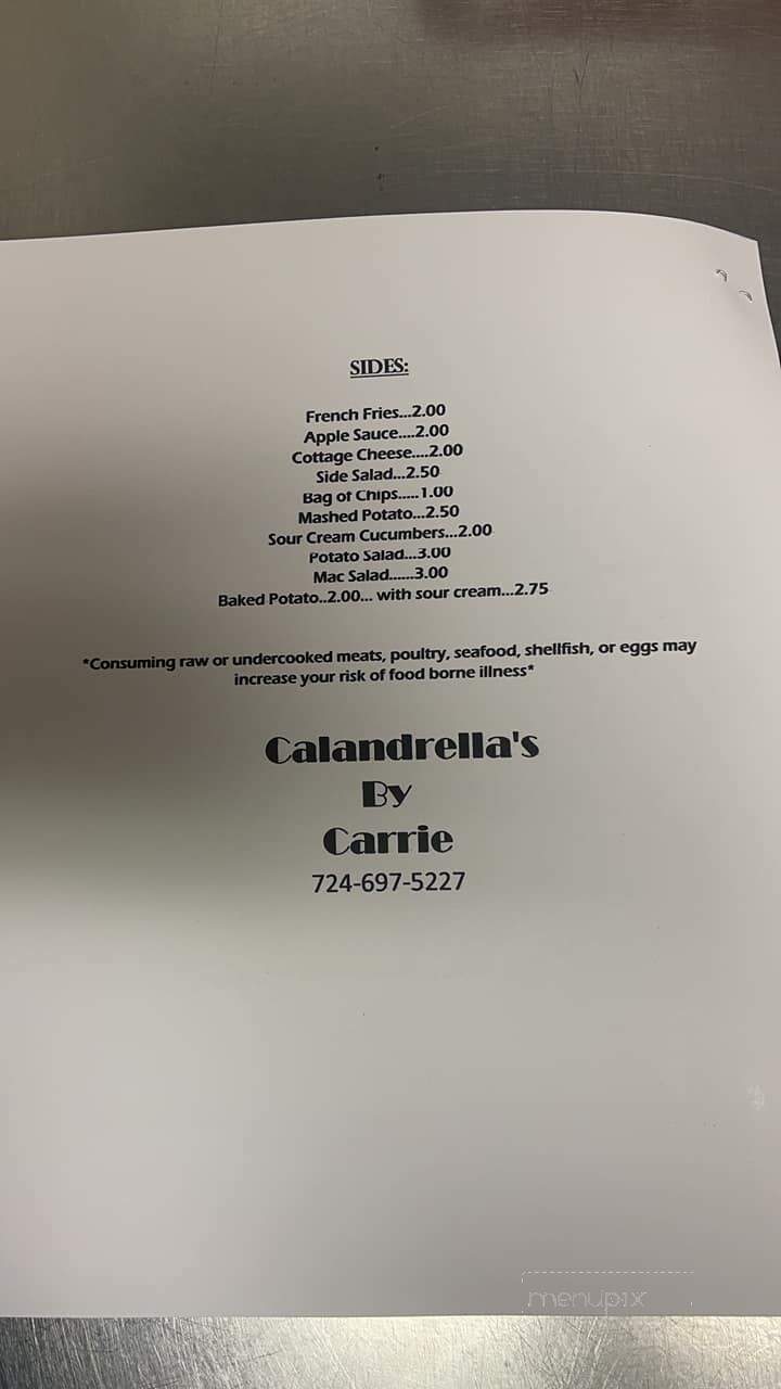 Calandrella's Restaurant - Avonmore, PA menu_pic