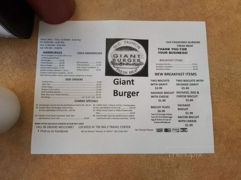 Giant Burger - Rhome, TX menu_pic