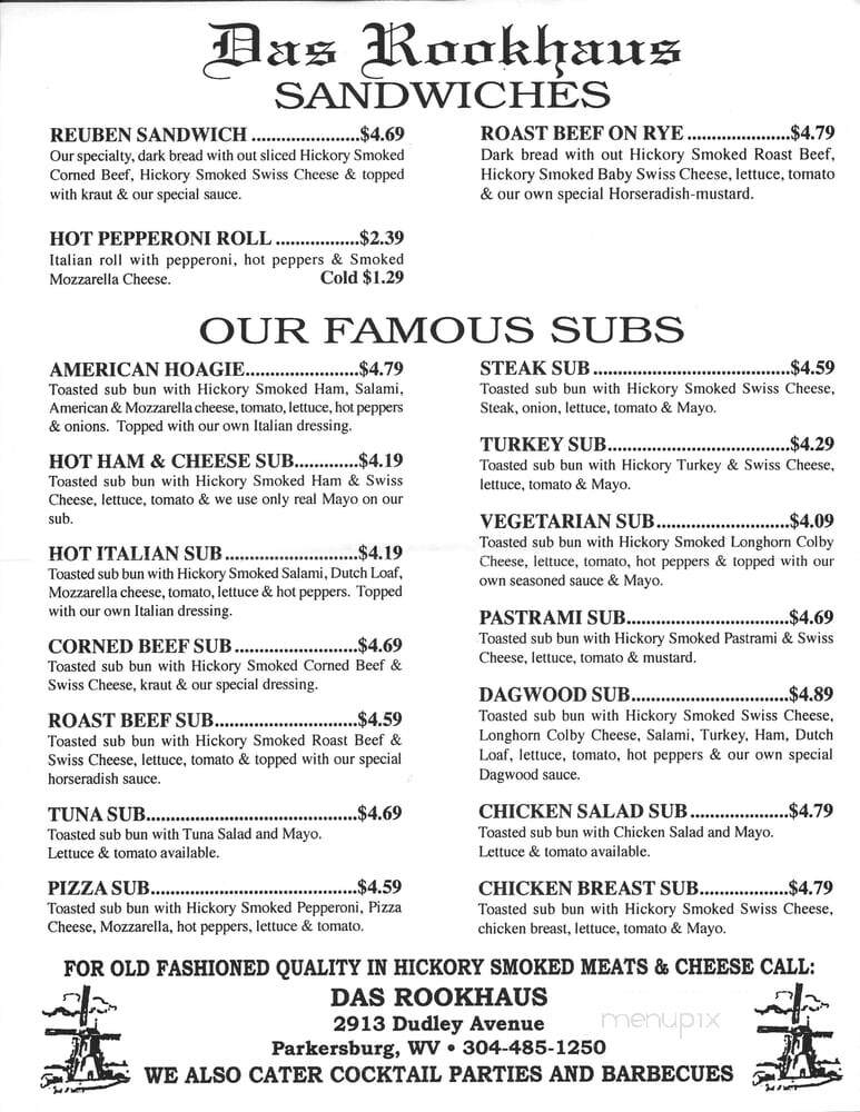 Das Rookhaus - Parkersburg, WV menu_pic