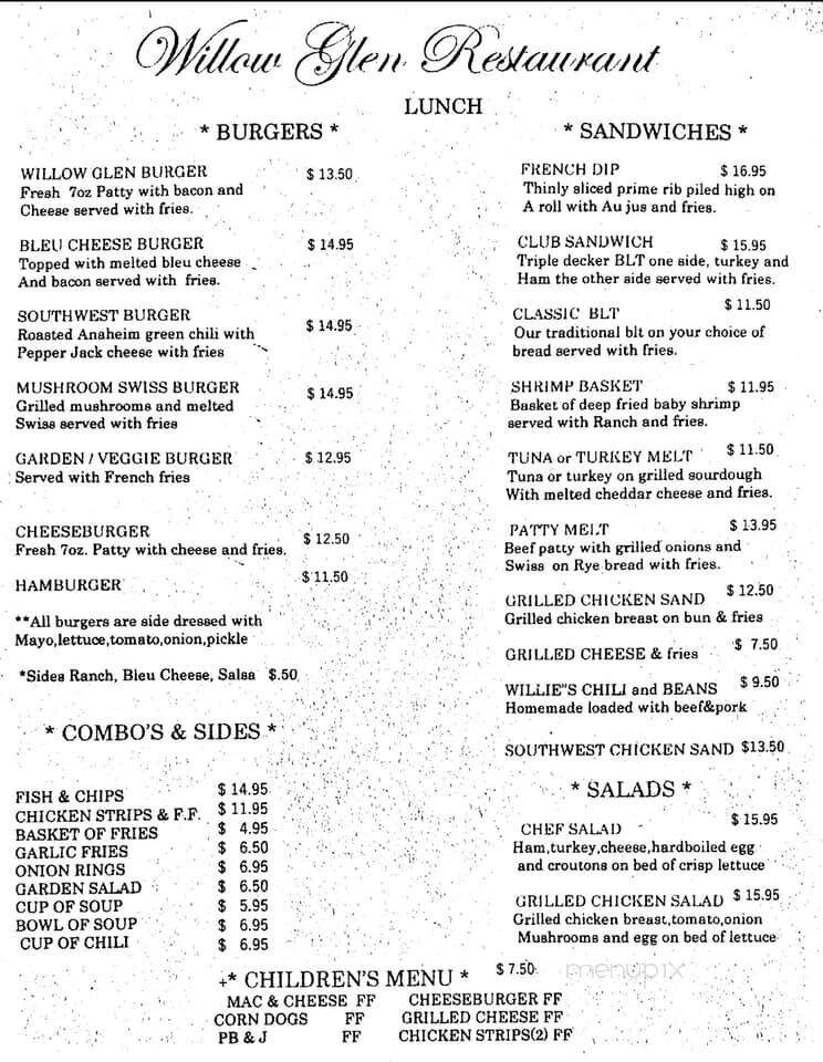 Willow Glen - Oregon House, CA menu_pic