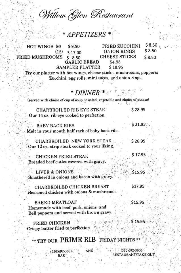 Willow Glen - Oregon House, CA menu_pic
