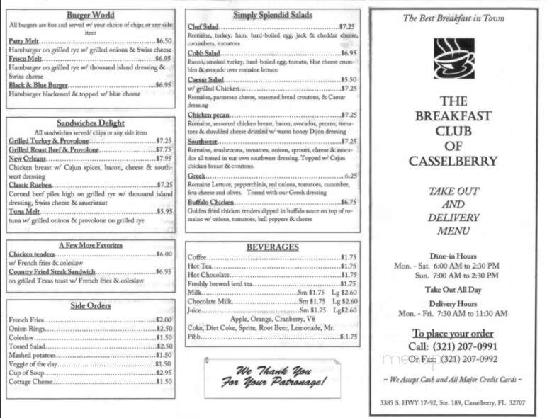 Breakfast Club of Casselberry - Casselberry, FL menu_pic