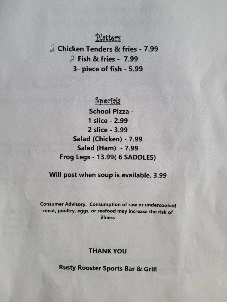 Rusty Rooster Sports Bar Grill - Duncan Falls, OH menu_pic