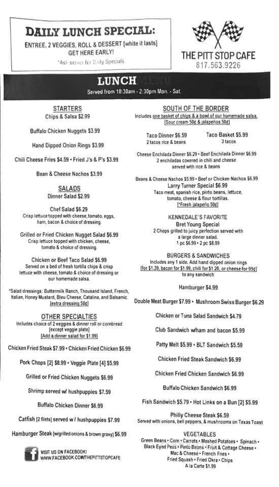 Pitt Stop Cafe - Kennedale, TX menu_pic