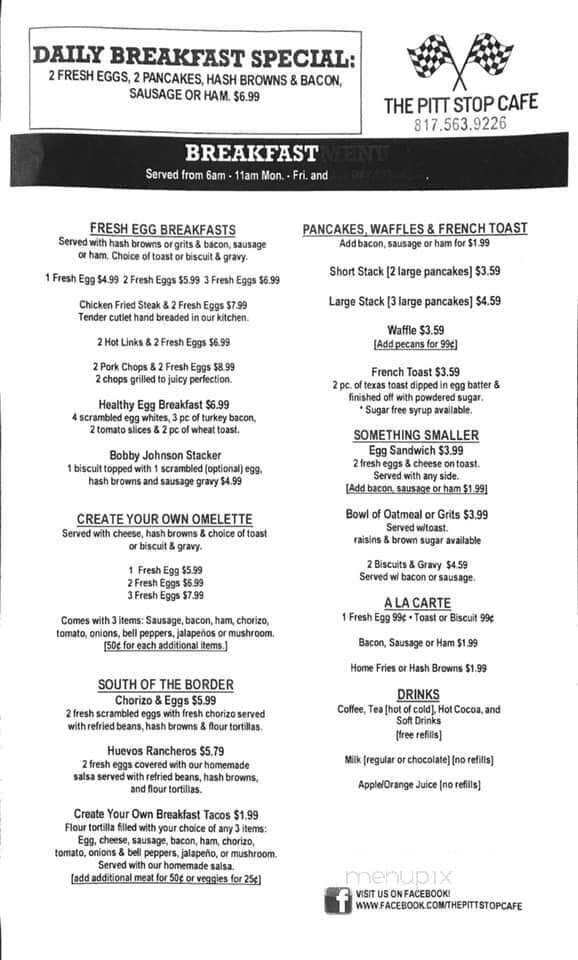 Pitt Stop Cafe - Kennedale, TX menu_pic