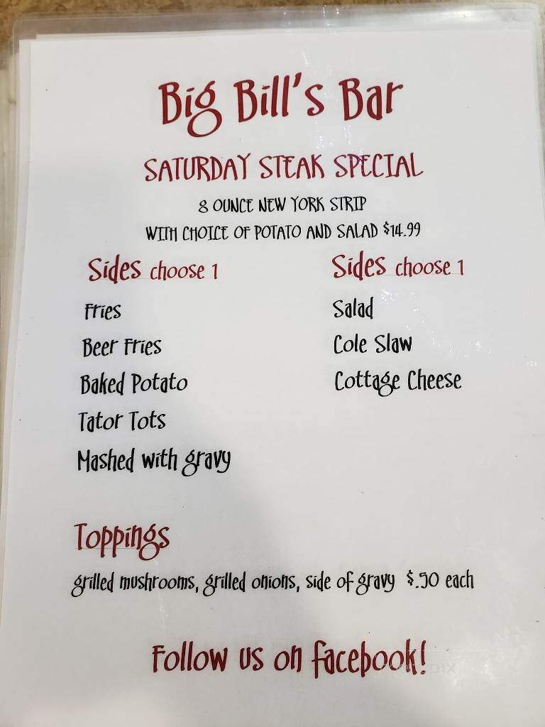 Big Bill's Bar - Saginaw, MI menu_pic