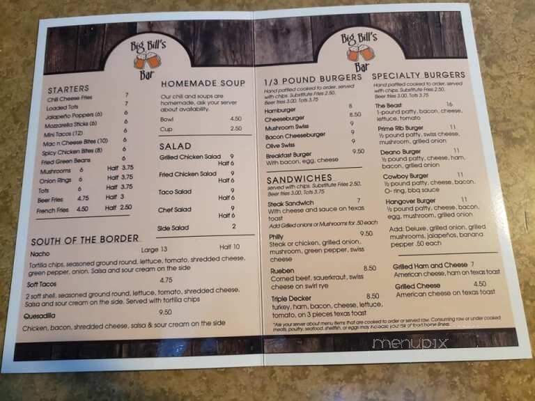 Big Bill's Bar - Saginaw, MI menu_pic