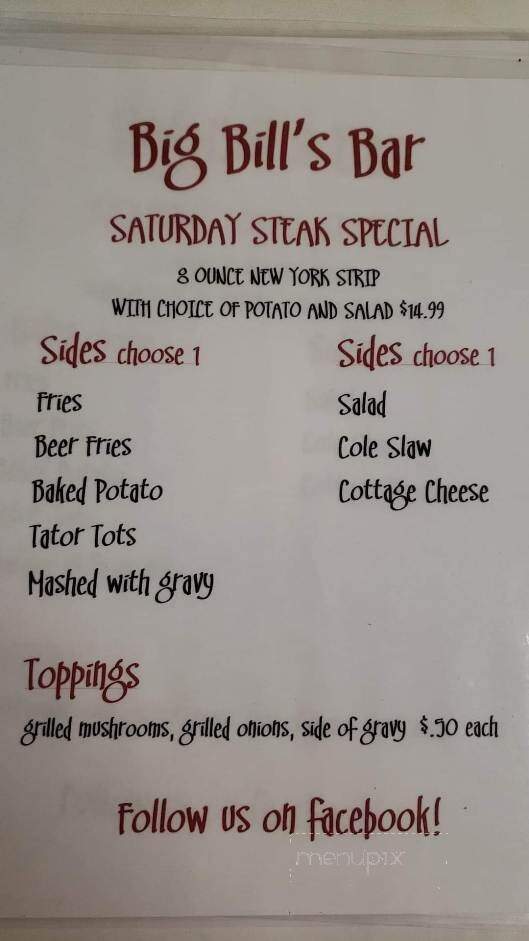 Big Bill's Bar - Saginaw, MI menu_pic