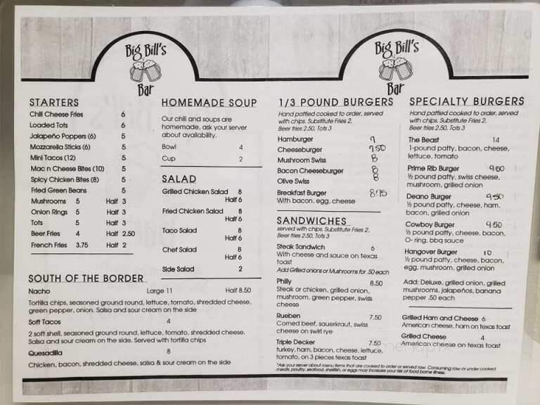 Big Bill's Bar - Saginaw, MI menu_pic
