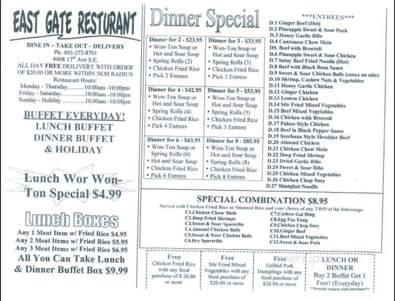 Eastgate Restaurant & Lounge - Calgary, AB menu_pic