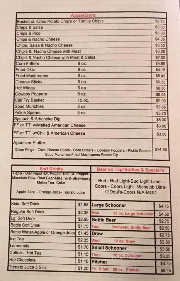 Kate's - Dodge City, KS menu_pic