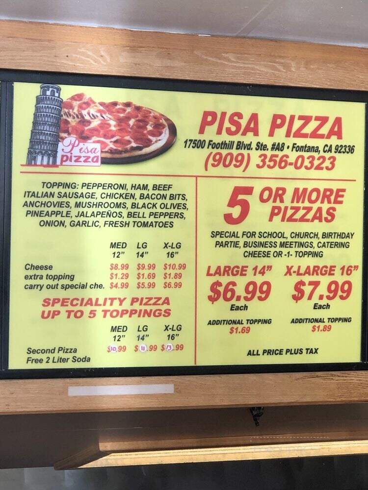 Pisa Pizza - Fontana, CA menu_pic