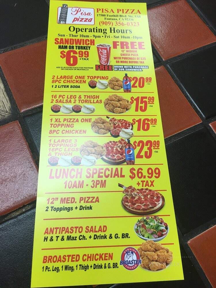 Pisa Pizza - Fontana, CA menu_pic