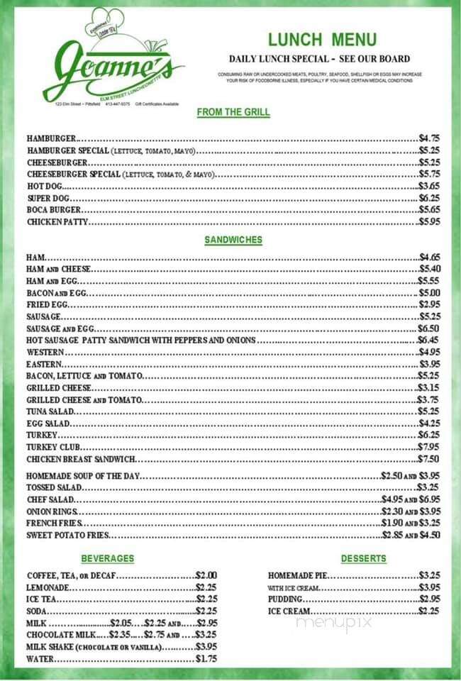 Elm Street Luncheonette - Pittsfield, MA menu_pic