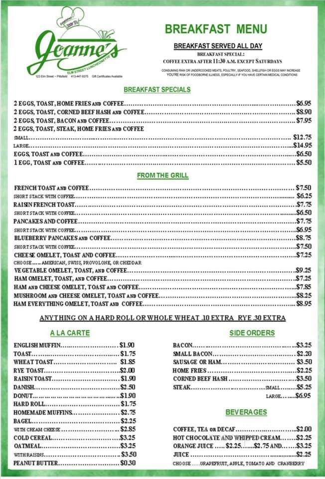 Elm Street Luncheonette - Pittsfield, MA menu_pic