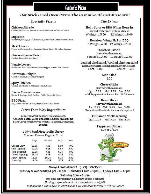 Gator's Pizza - Portageville, MO menu_pic